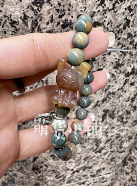 萌货小铺原创DIY溏心黄库洛米绿色天然阿拉善玛瑙手链手串礼物