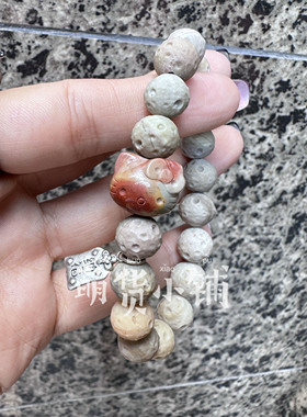 萌货小铺原创DIY俏色kt奶昔色陨石珠天然阿拉善玛瑙手链手串礼物