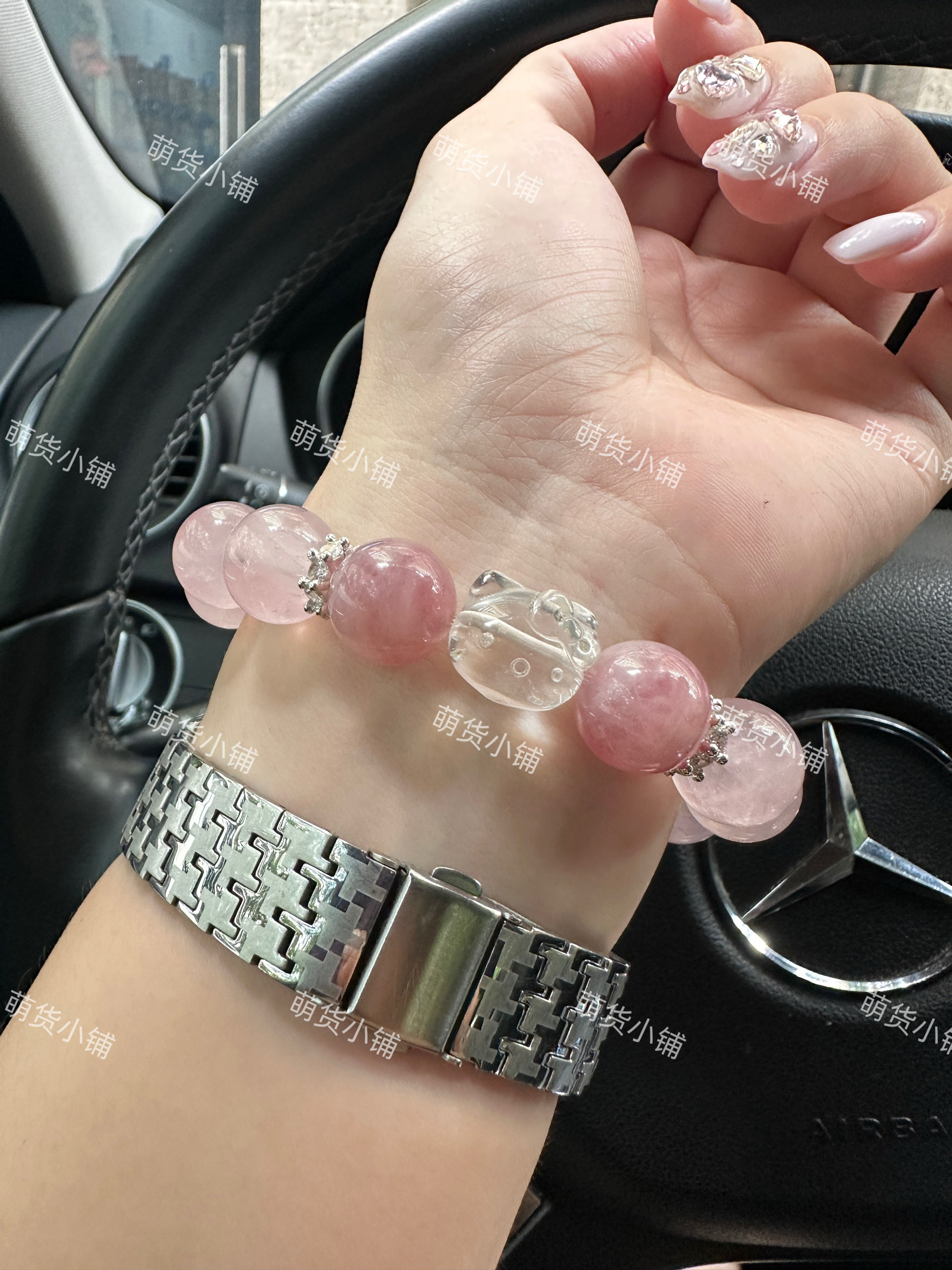 萌货小铺原创手作DIY白水晶kitty粉水晶手链手串2