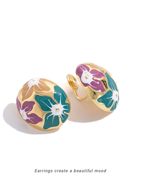 法式复古紫色椭圆形花朵耳环宫廷风气质优雅樱花耳针女蚊香盘耳夹