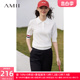 POLO领针织衫 女曲珠纱撞色上衣设计感爱心白色短袖 Amii2024夏新款