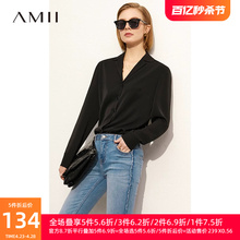 Amii2024春季新款黑色衬衫通勤职业装女宽松雪纺衫设计感小众上衣