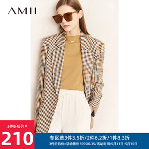 Amii2024春季新款设计感小众复古格子西装外套女宽肩西服垫肩上衣