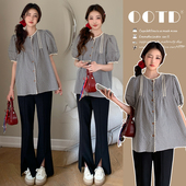 气质甜美减龄温柔格子娃娃衫 薄款 宽松显瘦上衣200斤 孕妇夏季 大码