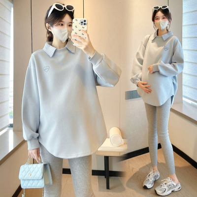 孕妇卫衣秋冬中长款时尚假两件