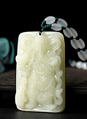 天然和田玉关公吊坠男款霸气