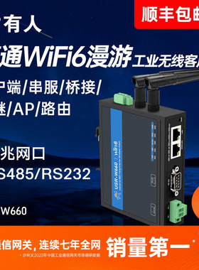 有人WiFi6串口服务器高通工业级RS485/232转以太网无线客户端漫游千兆网口无线AP/WIFI6双频中继桥接网桥W660