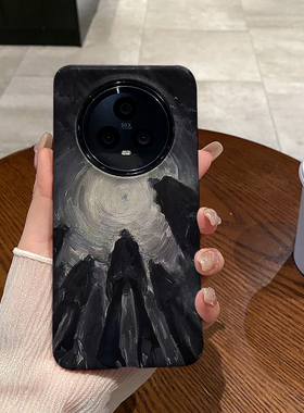 黑色抽象适用于荣耀Magic6手机壳全包边Magic5Pro磨砂硬壳二合一硅胶防摔Magic4个性创意新款简约时尚耐脏