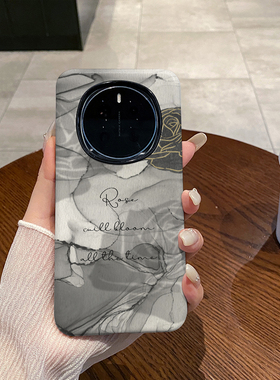 灰色水墨玫瑰适用于荣耀Magic7Pro手机壳全包边菲林Magic7磨砂二合一硅胶软壳硬壳塑料个性创意新款简约时尚