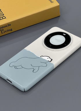 小熊游泳适用华为Mate60手机壳Mate60Pro个性新款简约小众全包边硬壳菲林男女款可爱亮面保护壳套创意耐
