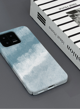 晕染湖蓝适用小米13手机壳菲林亮面硬壳小米13PRO个性创意简约新款耐脏保护套全包边男女款小众日韩ins小米14