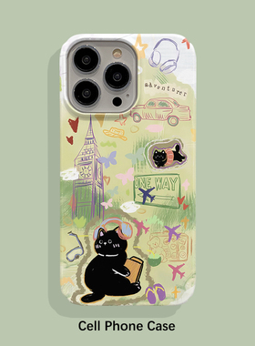 小猫听音乐 适用iPhone16ProMax手机壳15苹果14Pro硬壳iPhone13全包边12Pro套XSMAX个性17PRO创意保护套新款