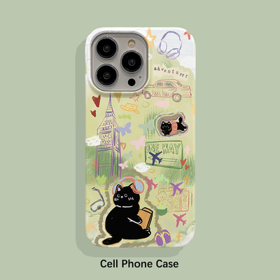 小猫听音乐 适用iPhone16ProMax手机壳15苹果14Pro硬壳iPhone13全包边12Pro套XSMAX个性17PRO创意保护套新款