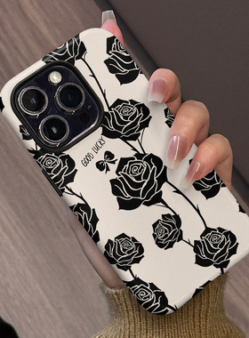 满屏黑色玫瑰 适用于苹果15Pro手机壳菲林防摔保护套iPhone14ProMax磨砂13塑料硬壳12Pro小众时尚11耐脏XSMAX