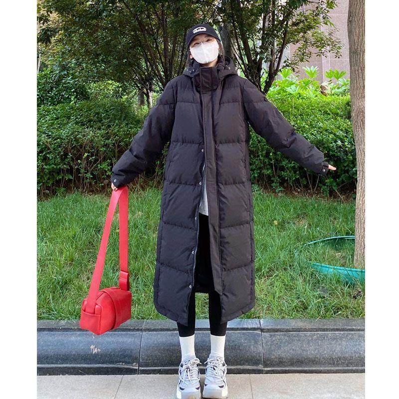 爆款黑色超长过膝羽绒棉服男女宽松加厚面包中戏艺考学生棉衣外套