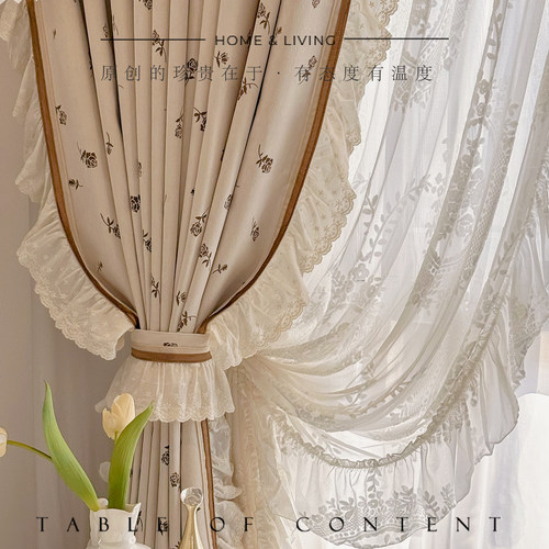 奶油玫瑰法式浪漫复古蕾丝窗帘