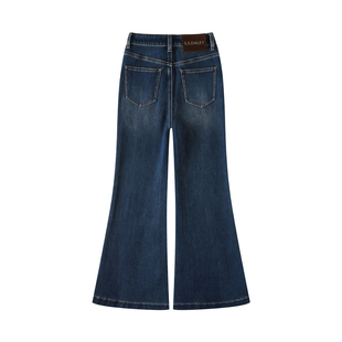 7010-高腰蓝色秋季女款直筒微喇裤牛仔裤2025新款复古风长裤