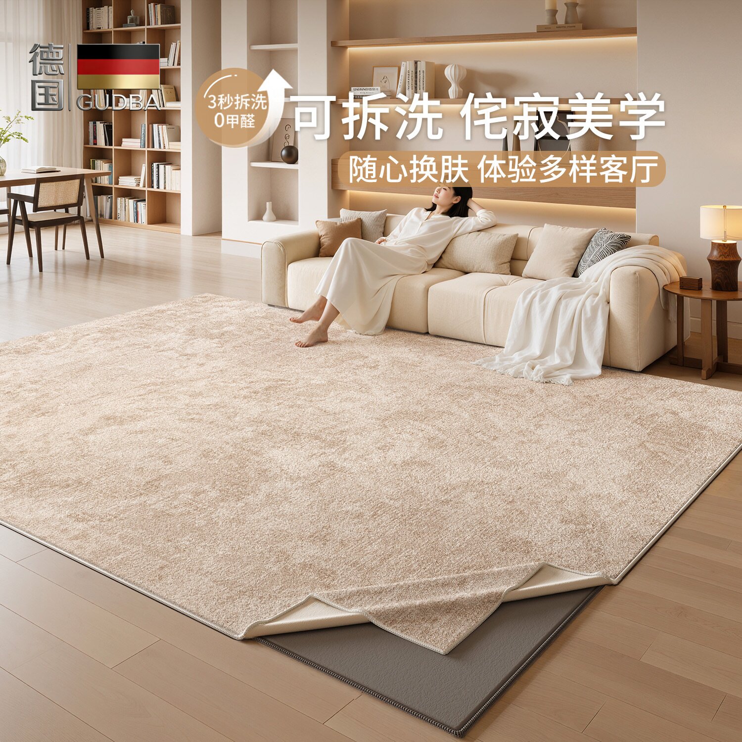 德国客厅可拆洗地毯2026新款易打理隔音耐脏沙发卧室床边毯地垫