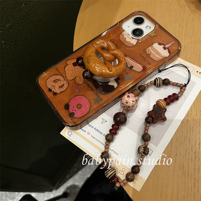 babypain ins风可爱棕色甜甜圈小熊饼干适用iPhonepromax手机壳苹果15碱水面包支架防摔14pro情侣保护套13pro