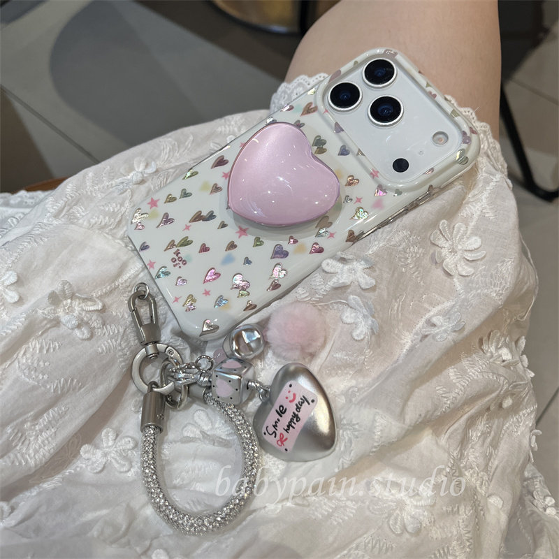 babypain韩系ins小众设计款可爱小爱心羽纱适用iPhone17promax手机壳苹果16pro紫色爱心支架15pro挂绳18pro女