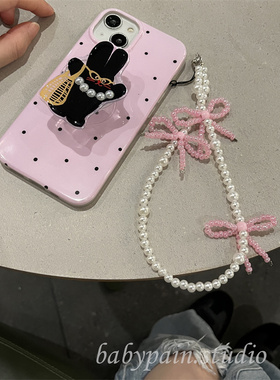 babypain 韩系可爱粉紫色波点适用iPhone15promax手机壳苹果14黑色猫咪支架13promax硅胶软壳12防摔蝴蝶结ins