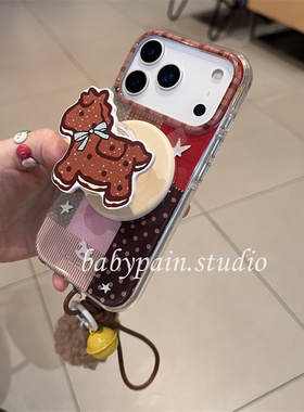 babypain ins风小众设计款撞色可爱小马磁吸支架适用iPhone17promax手机壳苹果16pro挂绳保护套15pro新款14女