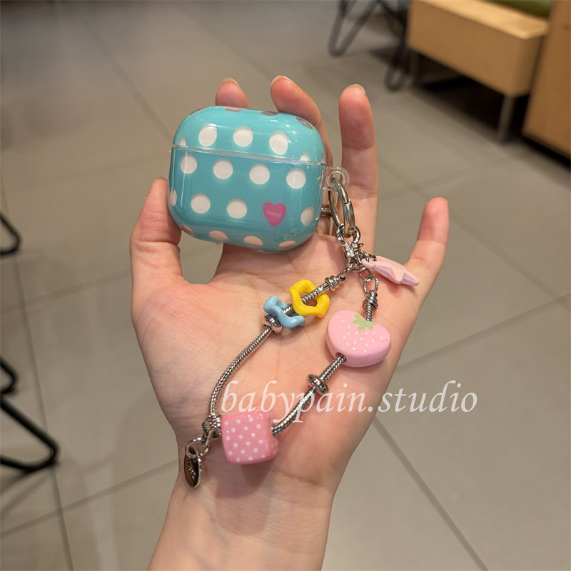 babypain  ins风夏日小清新蓝色波点适用AirPods4耳机壳AirPodspro3硅胶耳机保护套pro2可爱草莓挂链airpods5