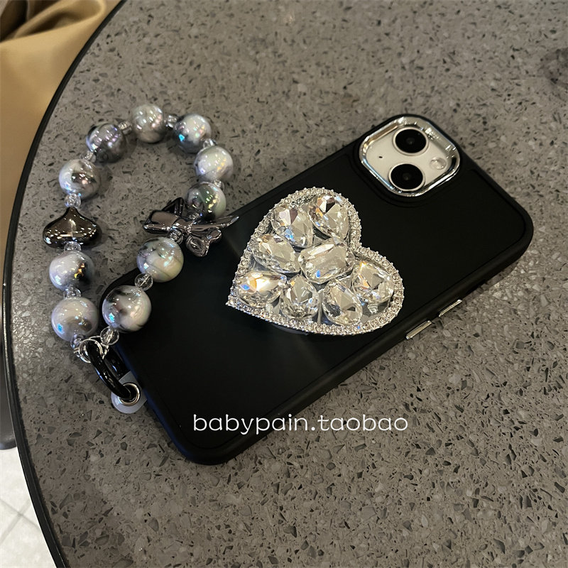 ins风黑色高级感适用iPhone14promax手机壳苹果12爱心镶钻支架13pro链条11磨砂软xr,3C数码配件,手机保护套/壳,淘宝优惠券,粉丝福利购,淘宝优惠卷