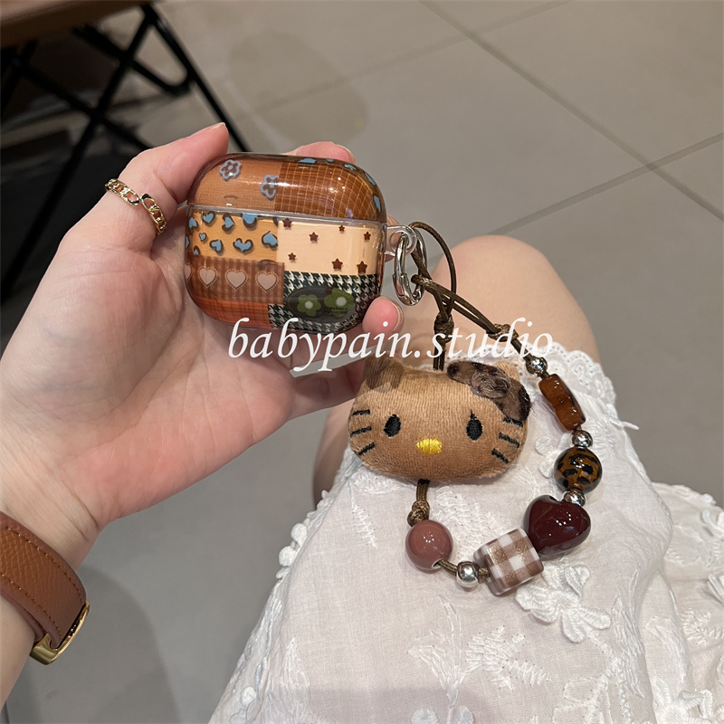 babypain ins风复古美拉德风棕色豹纹碎花适用AirPods4耳机壳AirPods3硅胶软壳pro2可爱猫咪挂链pro3耳机套女
