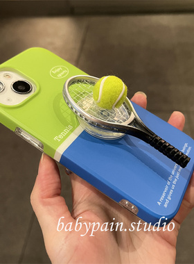 babypain 韩国ins小众设计款清新运动风适用iPhone17promax手机壳苹果16pro网球支架防摔15pro个性情侣1314