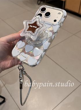 babypain ins高级感浅蓝色爱心羽纱适用iPhone17promax手机壳苹果15pro星星磁吸支架16pro挂绳防摔14pro女13