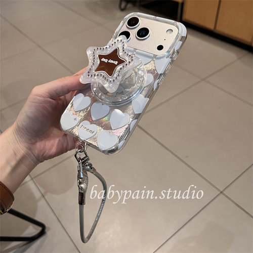 babypain ins高级感浅蓝色爱心羽纱适用iPhone17promax手机壳苹果15pro星星磁吸支架16pro挂绳防摔14pro女13