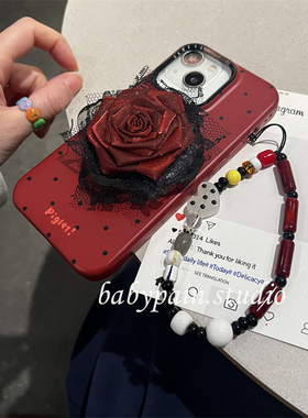 babypain 新年复古红色波点菲林硬壳适用iPhone16promax手机壳苹果15干枯玫瑰磁吸保护套16pro气质13高级感14