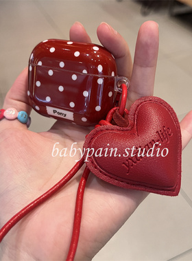 babypain 早春ins复古红色波点适用AirPods4耳机壳AirPodspro3硅胶耳机套pro2爱心挂绳防摔AirPods3蓝牙2带