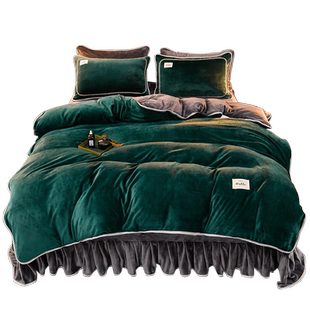 冬季加厚牛奶绒珊瑚绒四件套双面加绒被套床裙法莱法兰绒床上用品