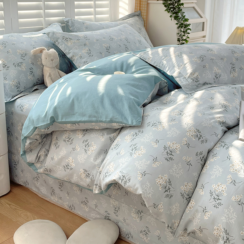 ins碎花纯棉床上四件套100全棉清新被套罩床单被单床笠宿舍三件套