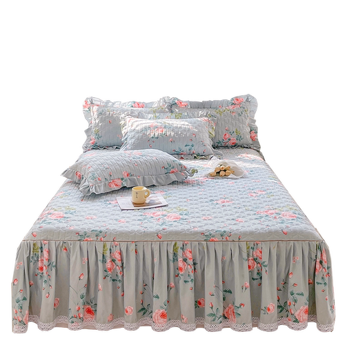 田园风小碎花夹棉床笠式床裙二合一单件花边床罩全包防滑四季通用