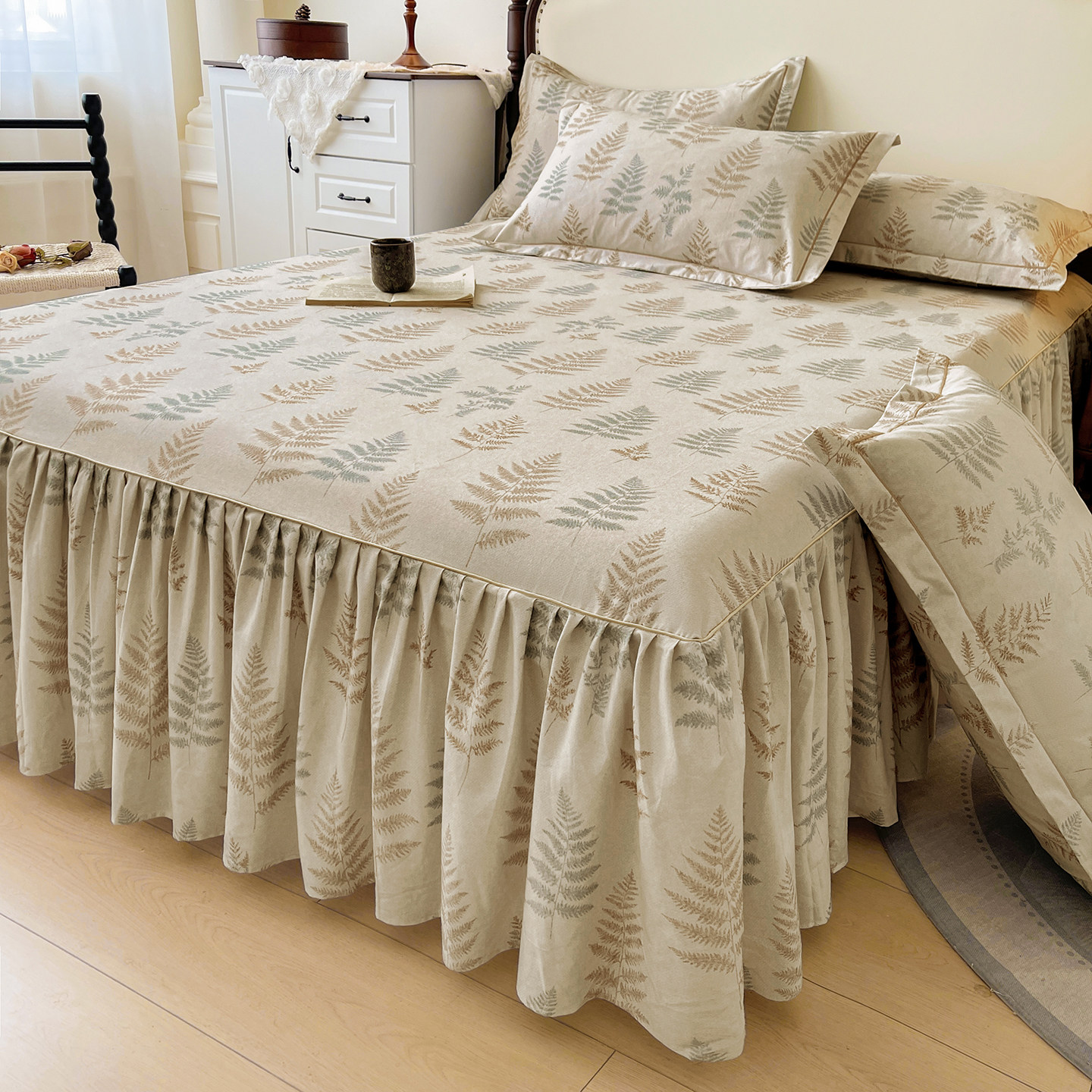 2024新款全棉磨毛床裙单件100%纯棉加厚1.8m床罩枕套三件套公主风,床上用品,床裙,淘宝优惠券,粉丝福利购,淘宝优惠卷