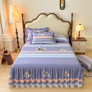 2025公主风全棉床裙单件加厚纯棉夹棉磨毛1.8m床上床罩枕套三件套