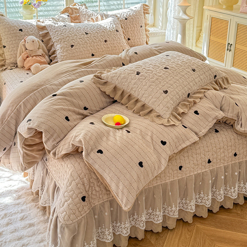 冬季牛奶绒夹棉床盖款四件套双面加厚加绒被套珊瑚法兰绒床单被罩