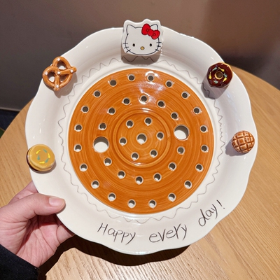 手绘釉下彩KT陶瓷饺子盘沥水礼物