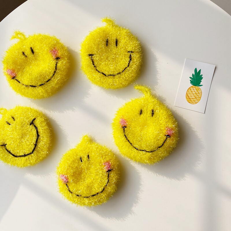 出口韩国ins网红smile黄色笑脸可爱腮红手工洗碗巾洗碗刷百洁布