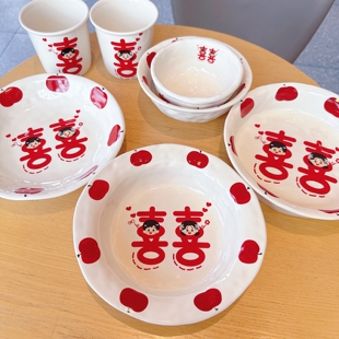 手作釉下彩红苹果陶瓷餐具家用米饭碗餐盘面碗马克杯结婚订婚礼物