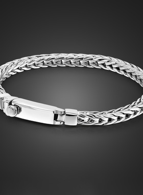 免费刻字时尚男士S925纯银手链4MM拜占庭肖邦链饰品男友老公礼物