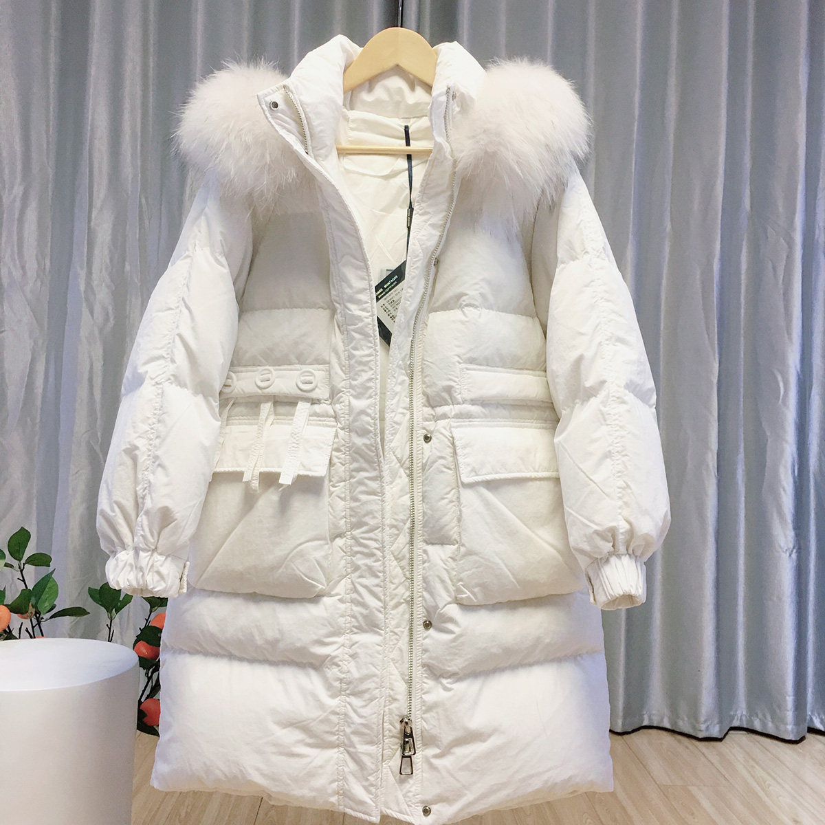 比品质高端品质白色羽绒服狐狸毛领白鸭绒长款防寒保暖时尚女装