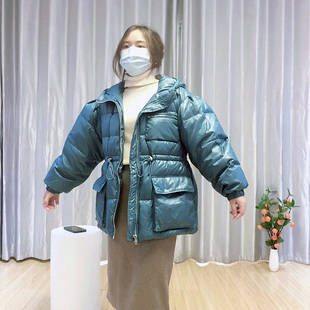 2024秋冬新款湖蓝色羽绒服女装白鸭绒时尚系带修身仙女保暖外套