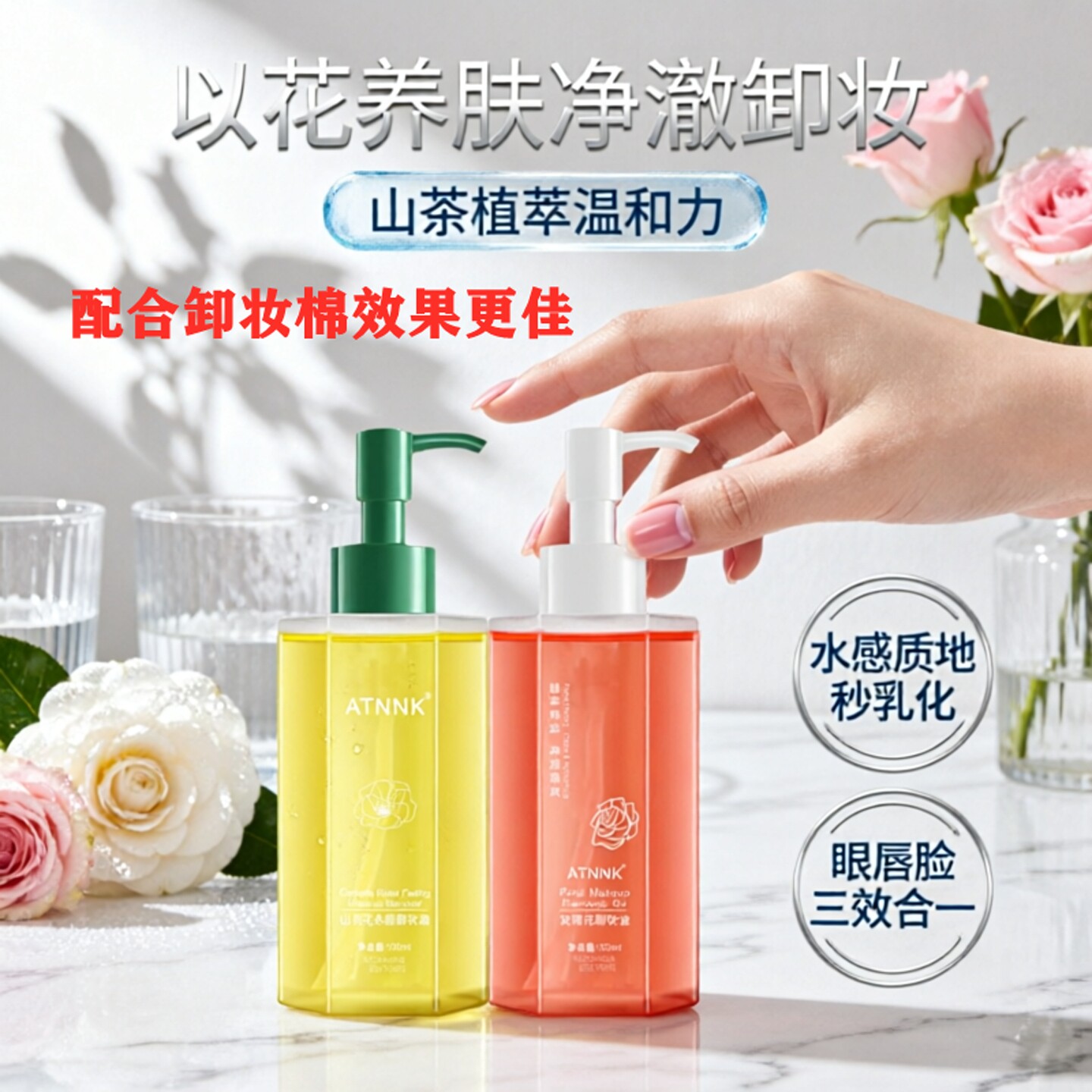 山茶花水感卸妆油温和玫瑰卸妆水图片