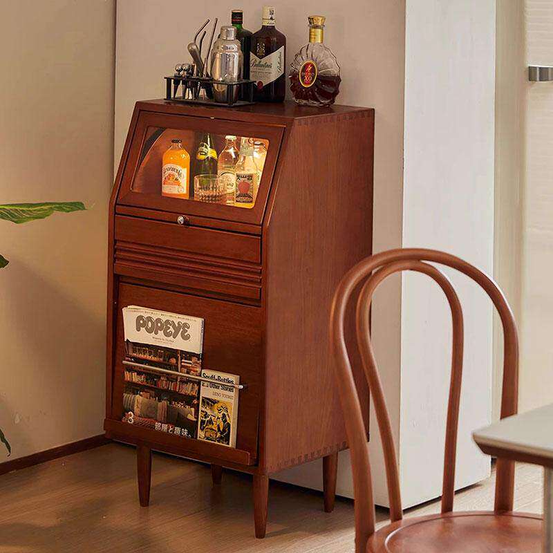 实木边柜中古风家用小户型客厅沙发电视柜旁立柜一体靠墙小餐边柜