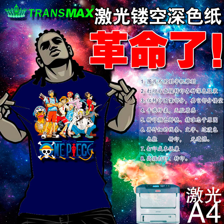 Transmax激光深色镂空转印纸--A4免雕刻皇冠热转印纸薄鲜艳靓丽烫画