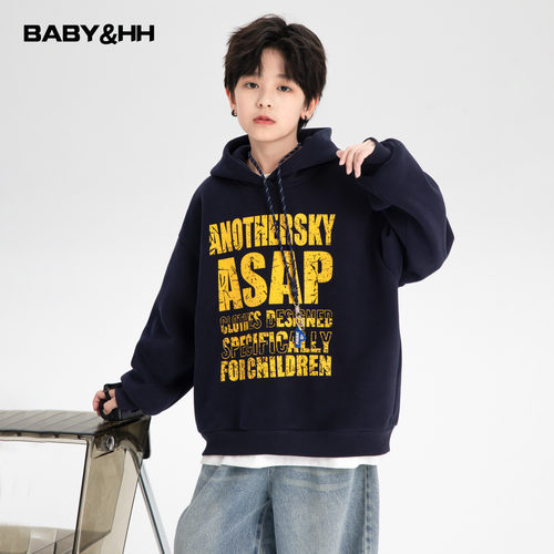 潮酷字母满印一体绒连帽街舞卫衣